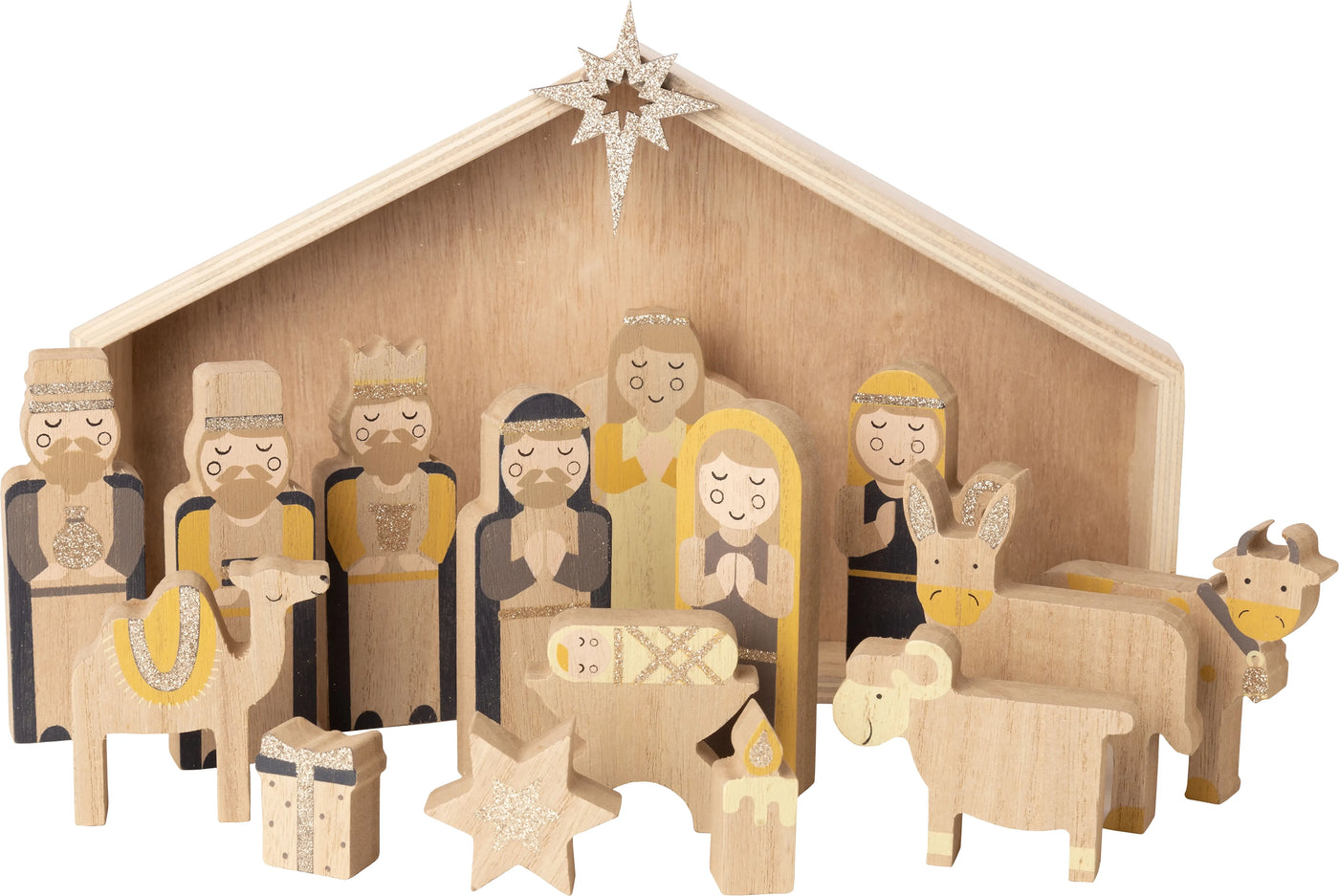 Wooden Nativity Set- Painted Accents